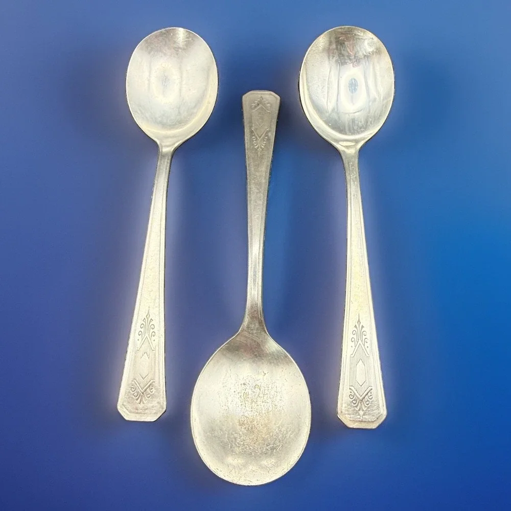 VTG Oneida WM. A. Rogers Croydon Mary Lee Silverplate Bowl Soup Spoon 1932 Set 3